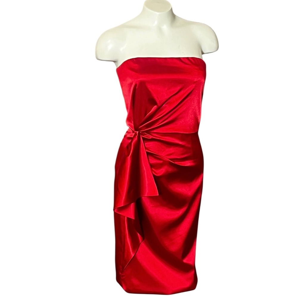 Joseph Ribkoff Red Strapless Knot Front Midi Dress Size 2